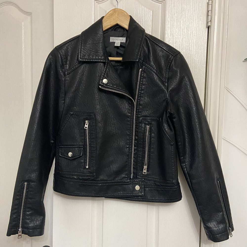 Topshop Faux Leather Cropped Jacket